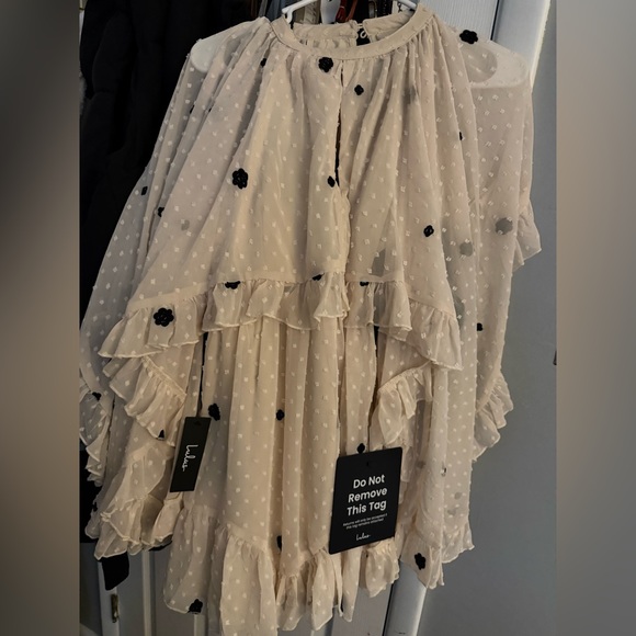 Lulu's Cream and Black Ruffle Dress - Picture 3 of 4